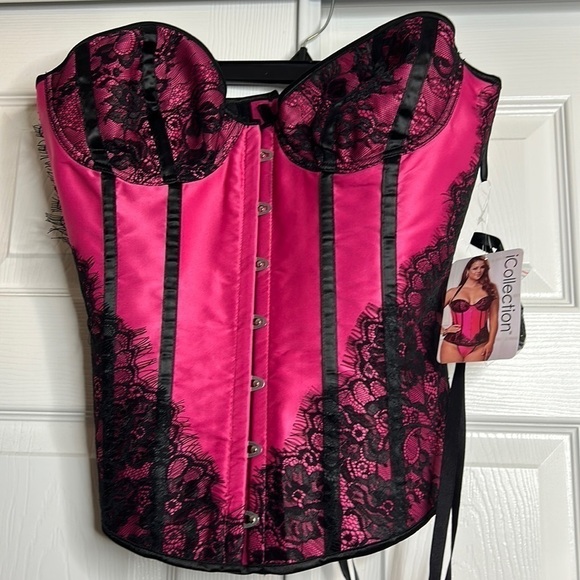 iCollection Lingerie Corset And Panty Set New 40 Fuchsia - Picture 1 of 5